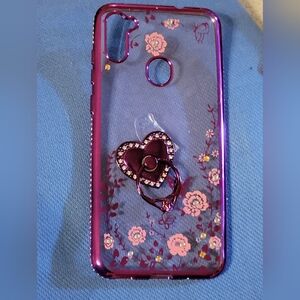Purple Rhinestone Heart Floral Phone Case